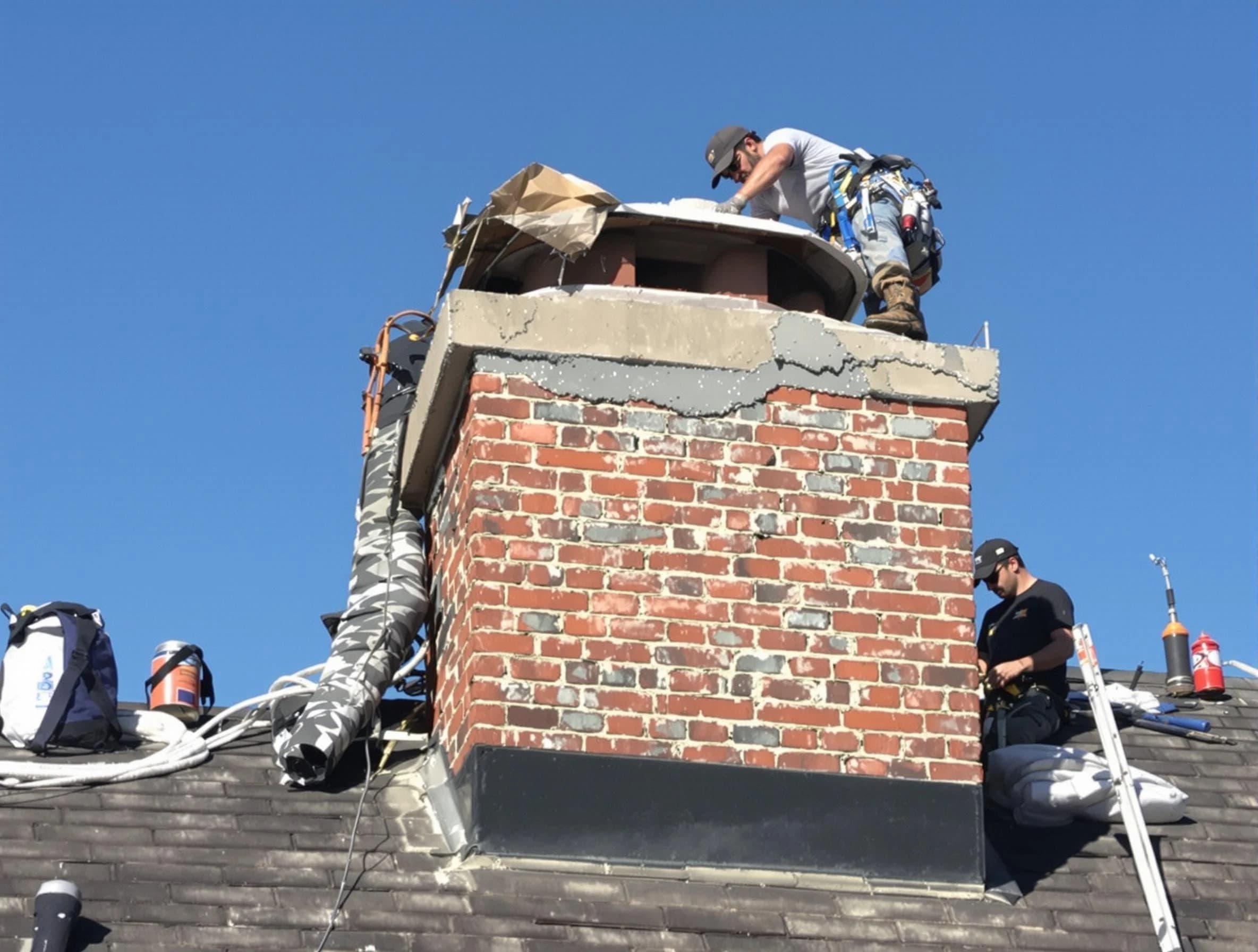 Springville Chimney Sweep installing a custom chimney crown in Springville, AL