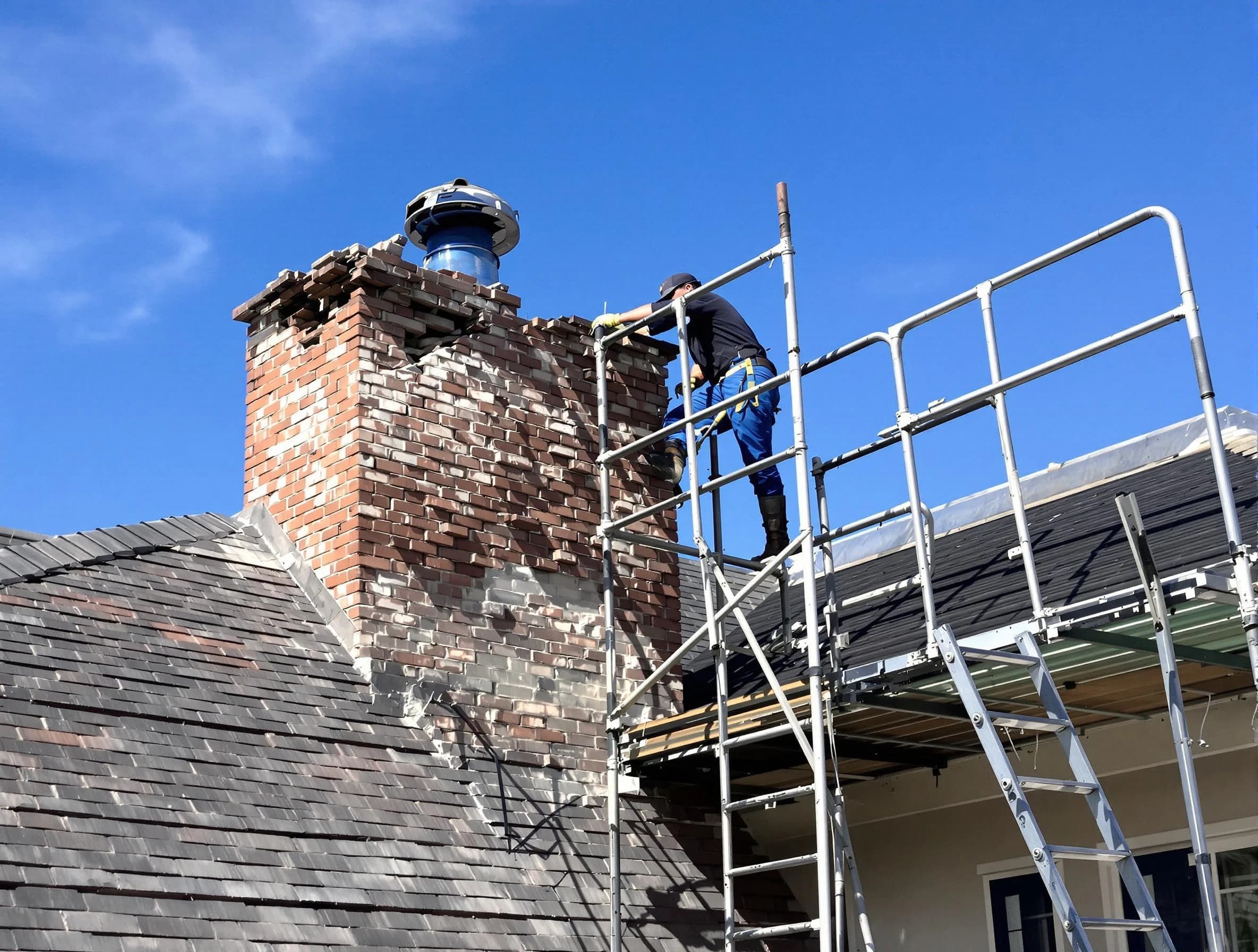 Rebuilding a chimney structure by Springville Chimney Sweep in Springville, AL
