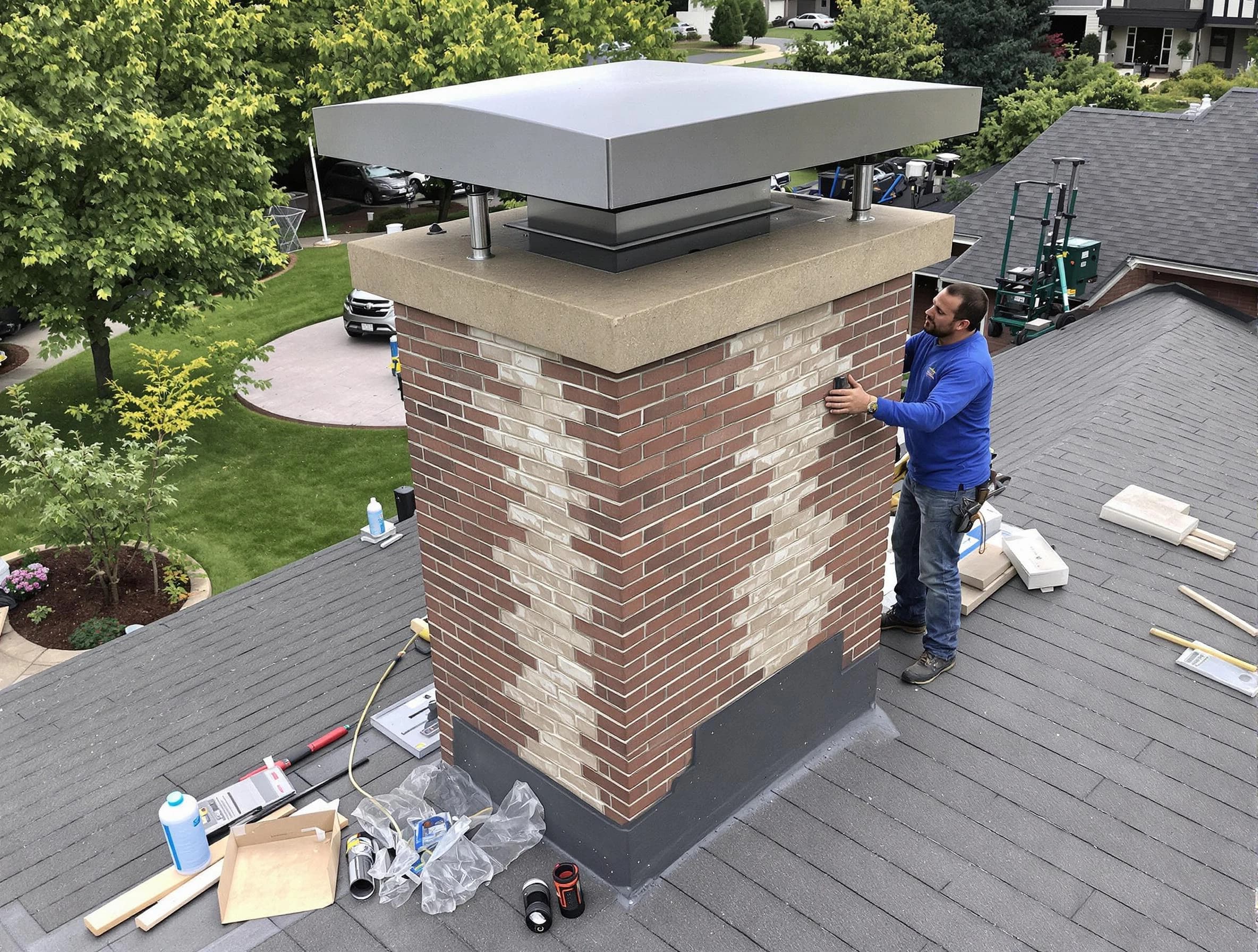 Springville Chimney Sweep team working on a custom chimney remodel in Springville, AL