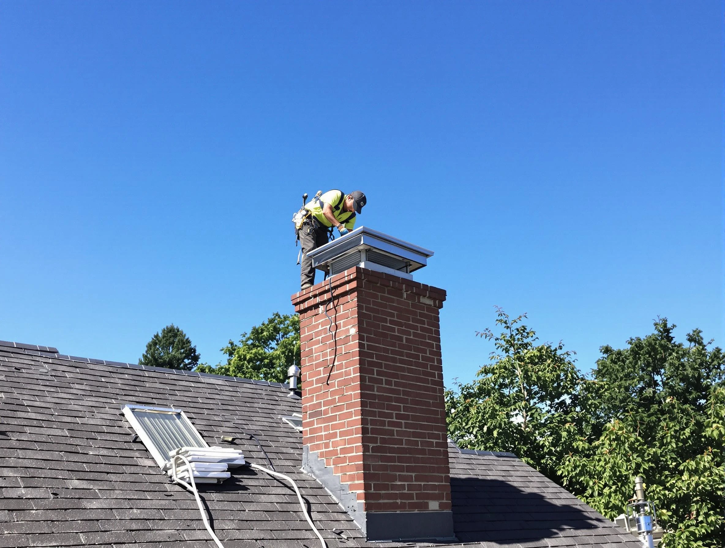 Springville Chimney Sweep technician measuring a chimney cap in Springville, AL
