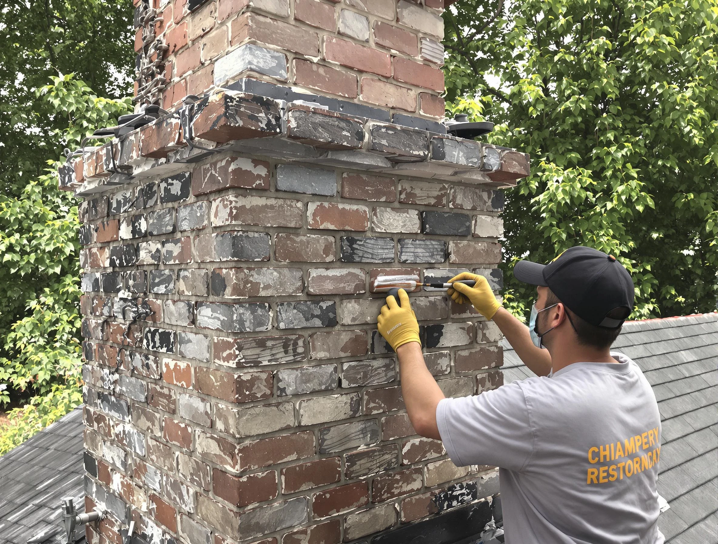 In-progress chimney restoration by Springville Chimney Sweep in Springville, AL