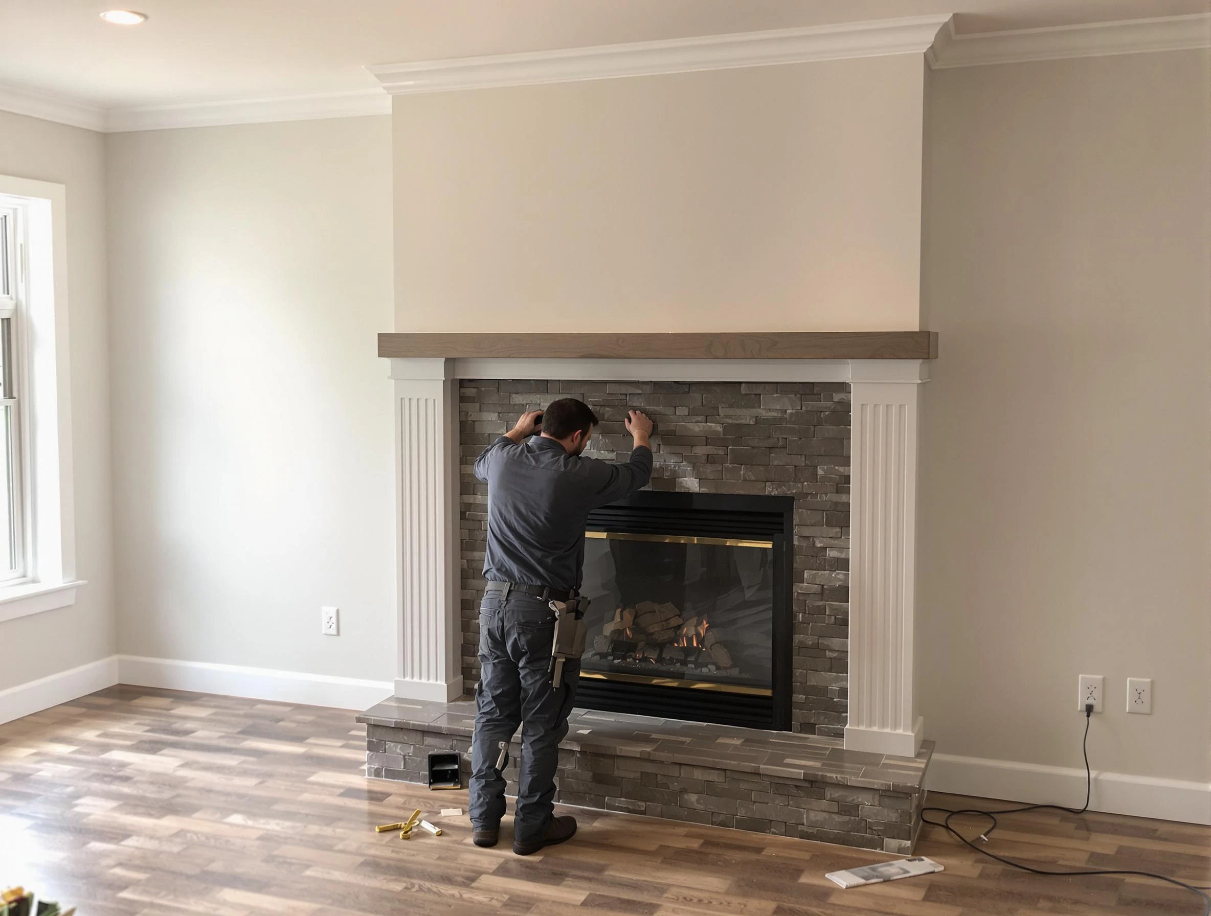 Springville Chimney Sweep finishing a custom fireplace install in Springville, AL